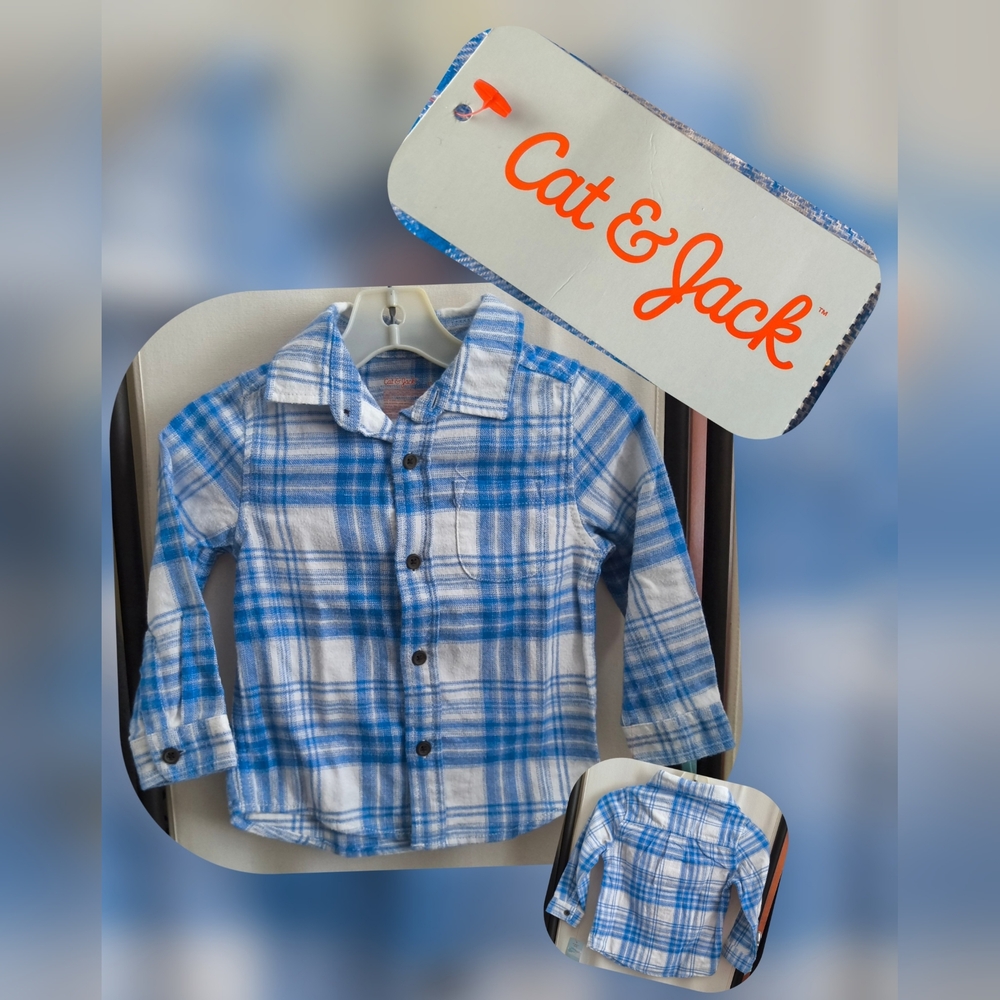 Cat & Jack Kids Blue and White Plaid Button Down Shirt